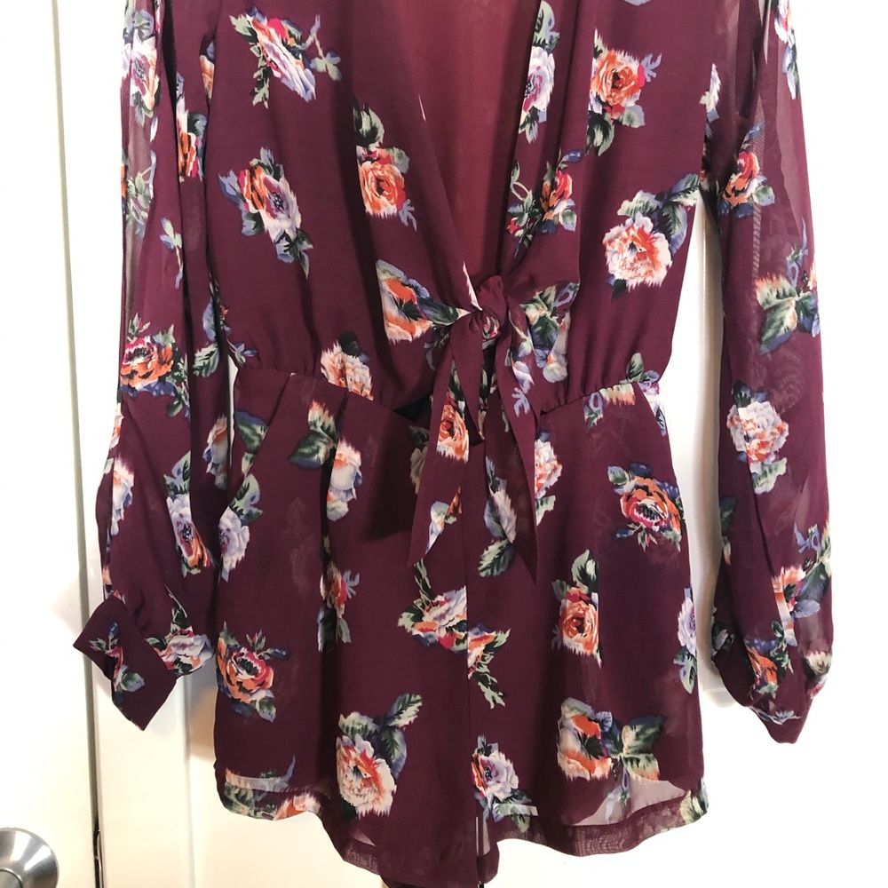 Floral Chiffon Romper with Tie Front